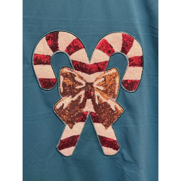 Women's Christmas Sequin Candy Cane Sweatshirt Crewneck Size Small - Picture 2 of 8